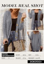 Dokotoo Womens Gray Chunky Cable Knit Casual Cardigan Solid Color Button Down Open Front Loose Sweater Outwear Size Large US 12-14 - Image 5